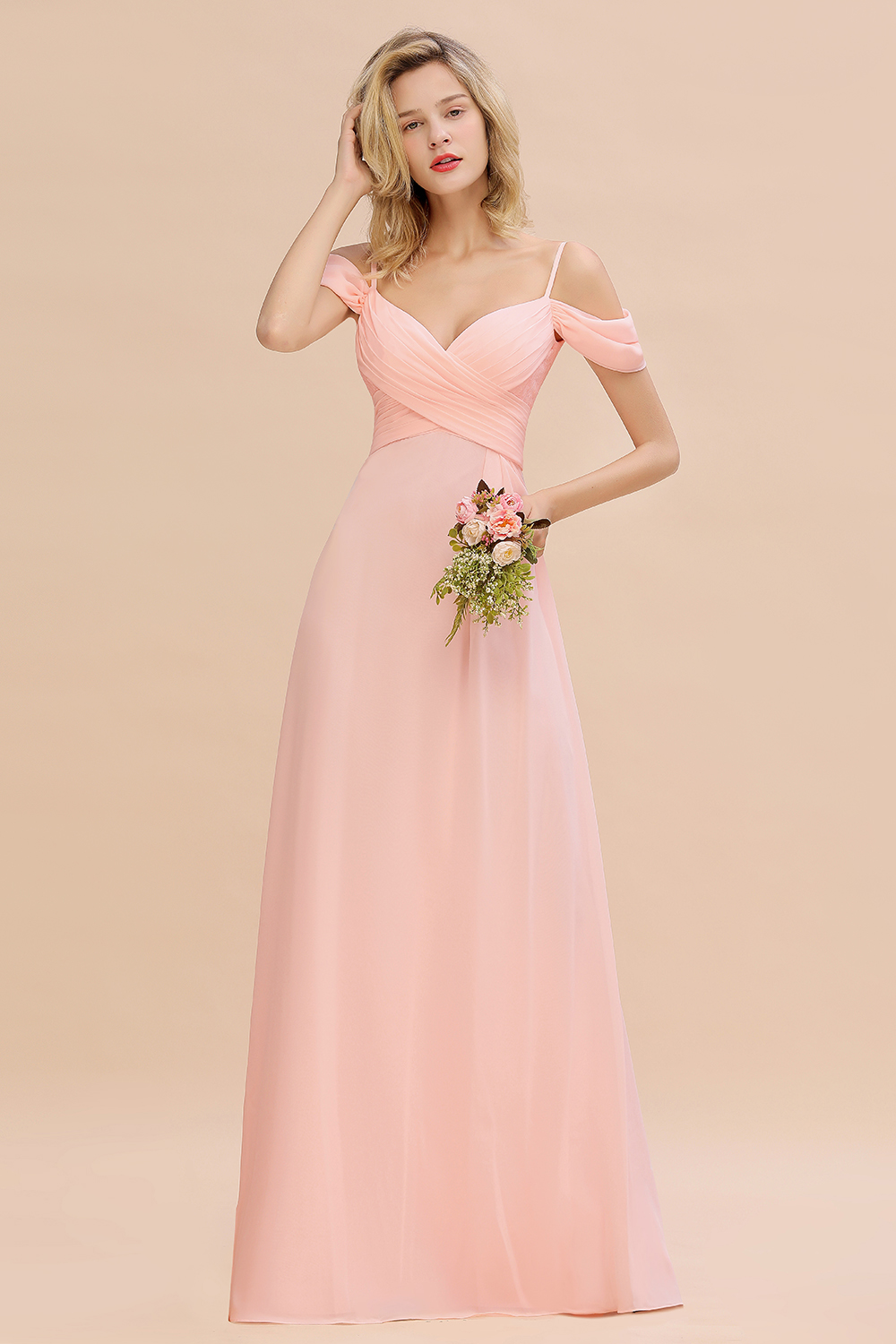 Brautjungfernkleider Lang Rosa | Chiffon Kleider Abendmoden-Misshow.de
