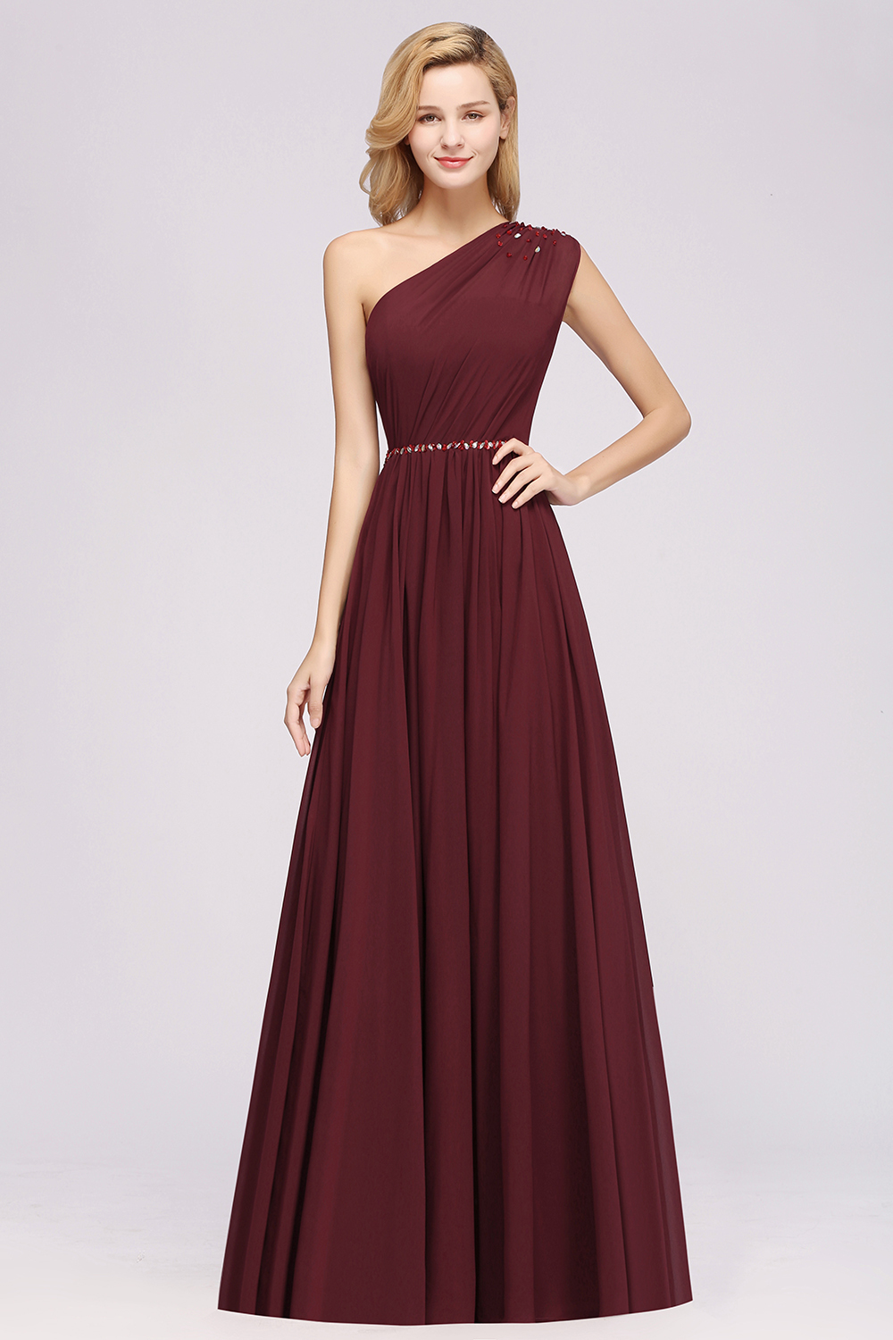 Designer Brautjungfernkleider Lang Weinrot | Chiffon Kleider Abendkleider