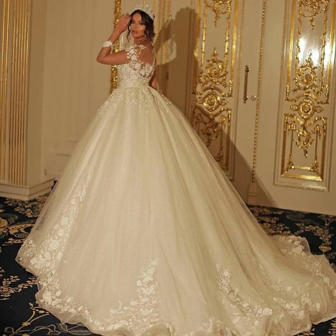 Designer Hochzeitskleider mit Ärmel | Satin Brautkleider mit Spitze-Misshow.de