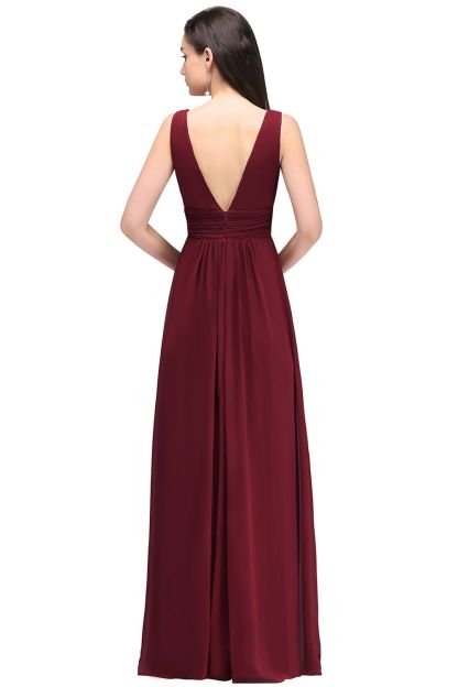 Abendkleid Lang V Ausschnitt | Weinrote Abiballkleider Günstig