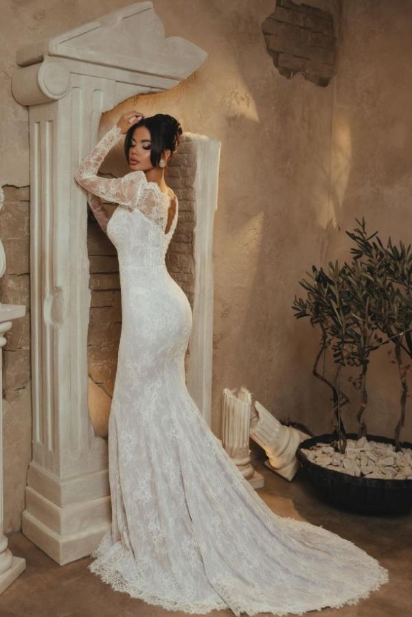 Elegante Brautkleider mit Ärmel | Hochzeitskleider Spitze Meerjungfrau