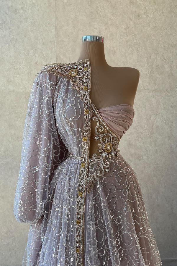 Elegante Abendkleider Lang Dusty Rosa | Abiballkleider Glitzer mit Ärmel-Misshow.de