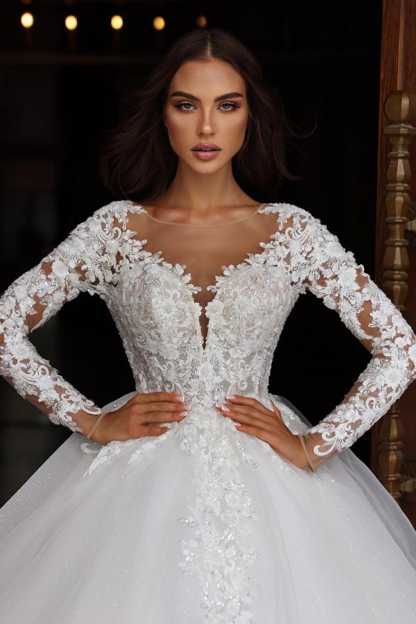 Prinzessin Hochzeitskleider mit Ärmel | Brautkleider Spitze