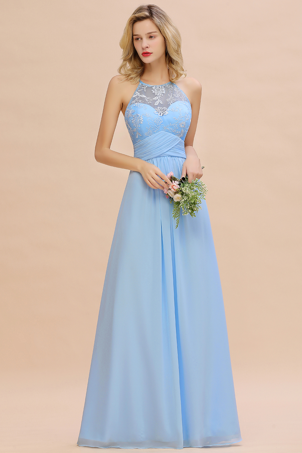 Abendkleider Lang Blau | Brautjungfernkleider Chiffon Günstig-Misshow.de