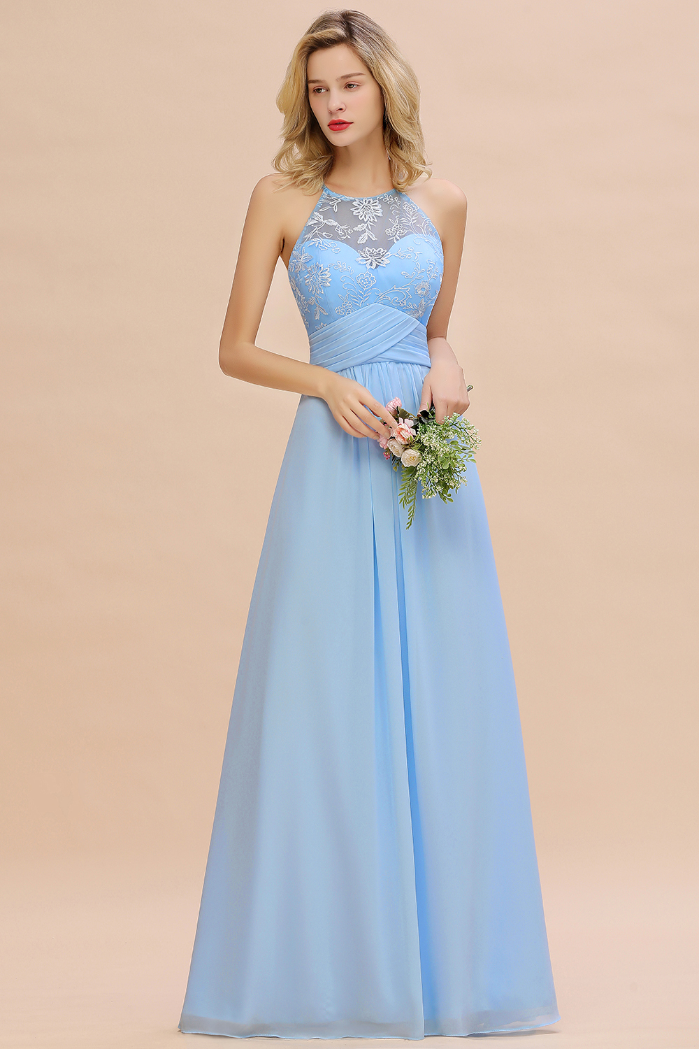 Abendkleider Lang Blau | Brautjungfernkleider Chiffon Günstig