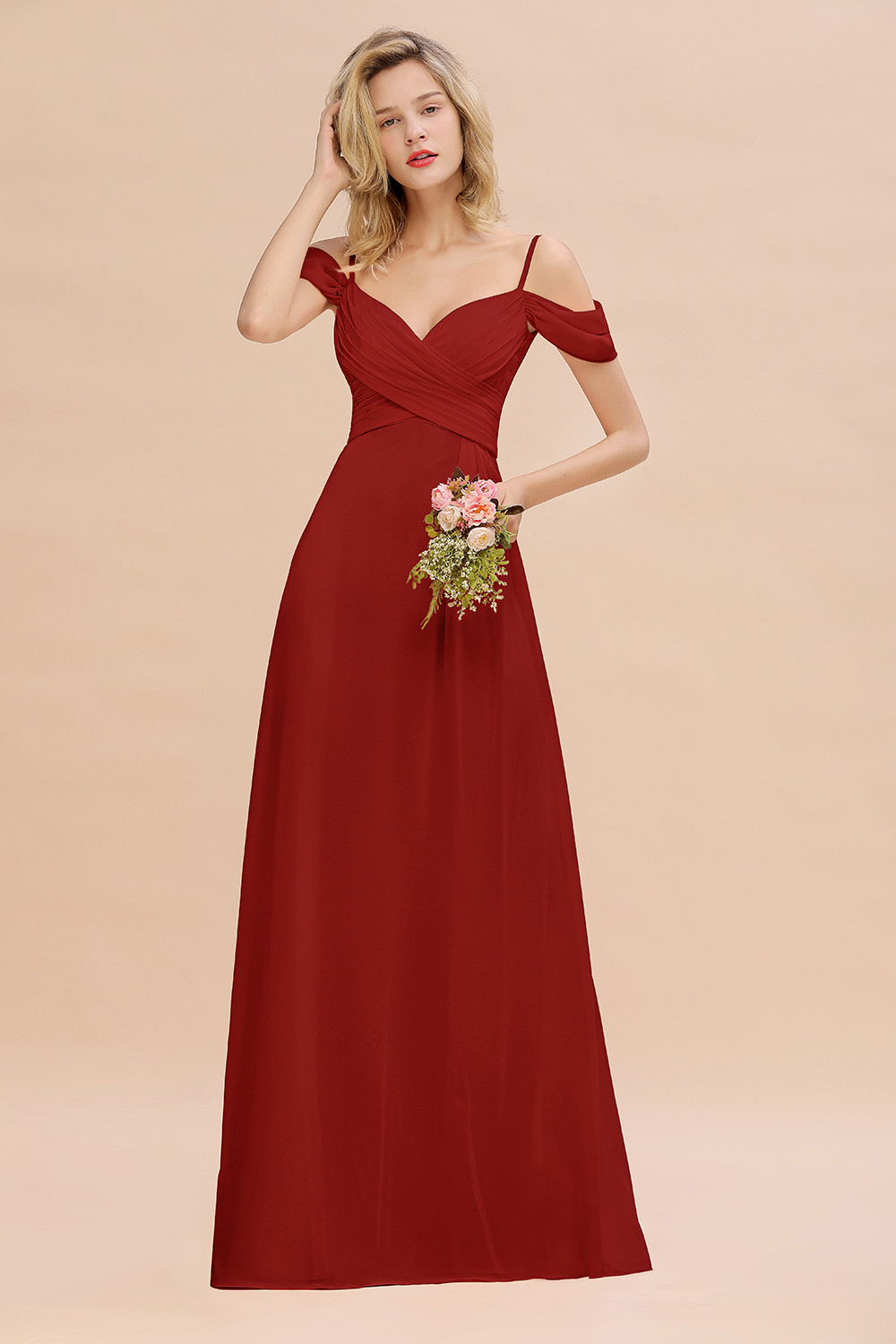Brautjungfernkleider Lang Rosa | Chiffon Kleider Abendmoden-Misshow.de