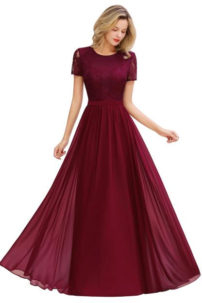 Elegante Abendkleider Lang Weinrot | Abiballkleider Ballkleider mit Ärmel