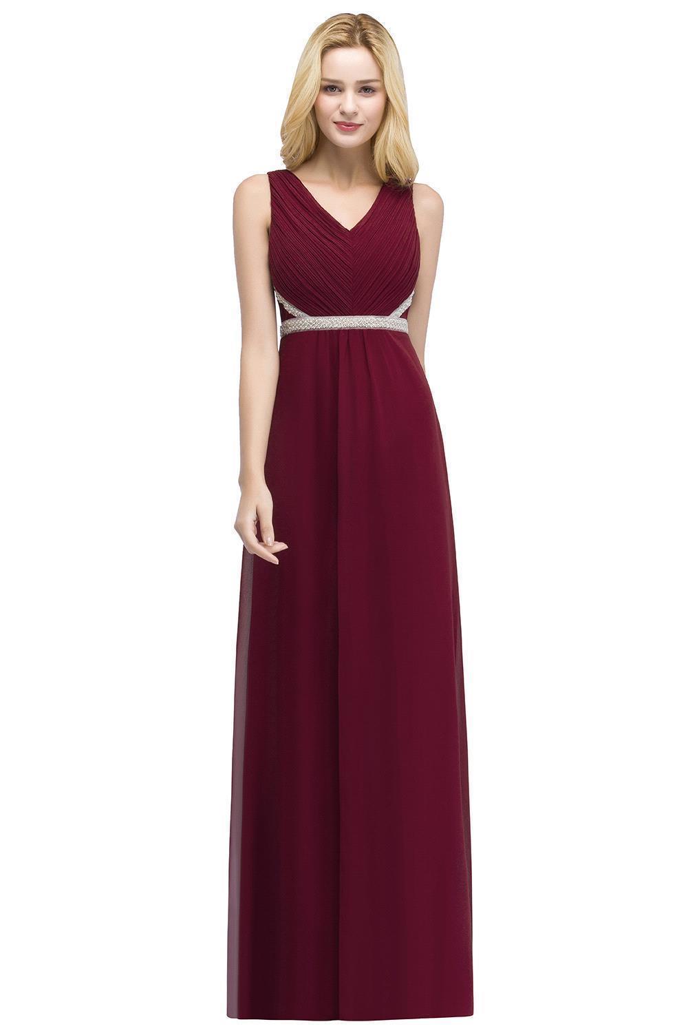 Designer Abendkleid Lang V Ausschnitt | Rote Abiballkleider Günstig-Misshow.de