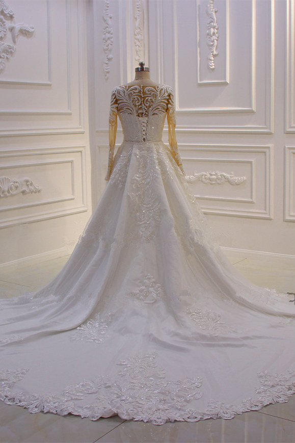 Prinzessinnen Hochzeitskleider mit Glitzer | Brautkleider Lange Ärmel-Misshow.de