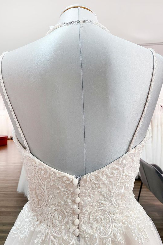 Schönes Hochzeitskleid A Linie mit Spitze | Brautkleider Creme