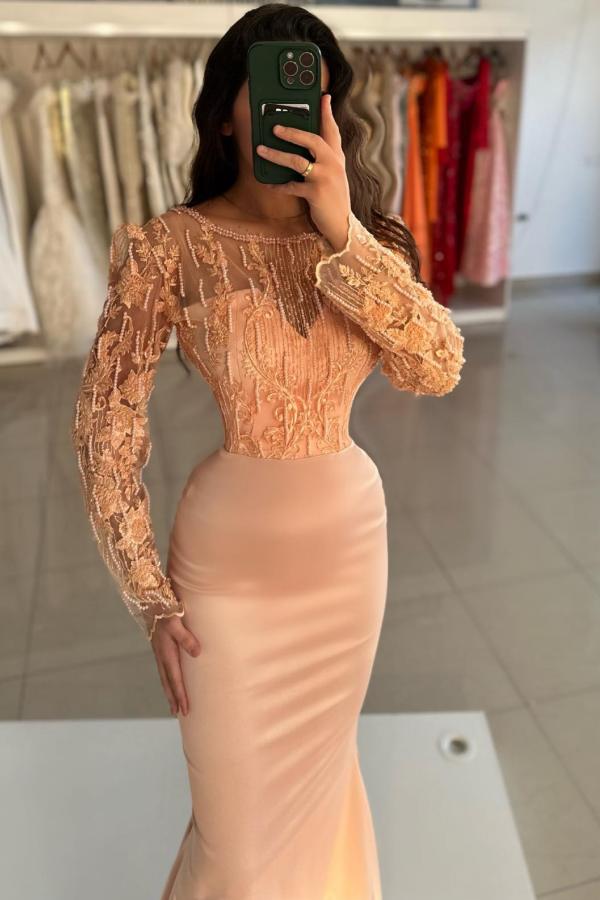 Langes Abendkleid mit Spitze | Abiballkleid langarm-Misshow.de