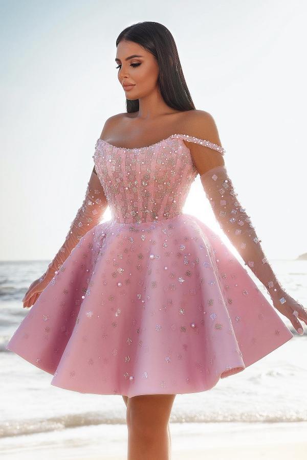 Rosa Cocktailkleider Partykleider | Kurze Abiballkleider Glitzer