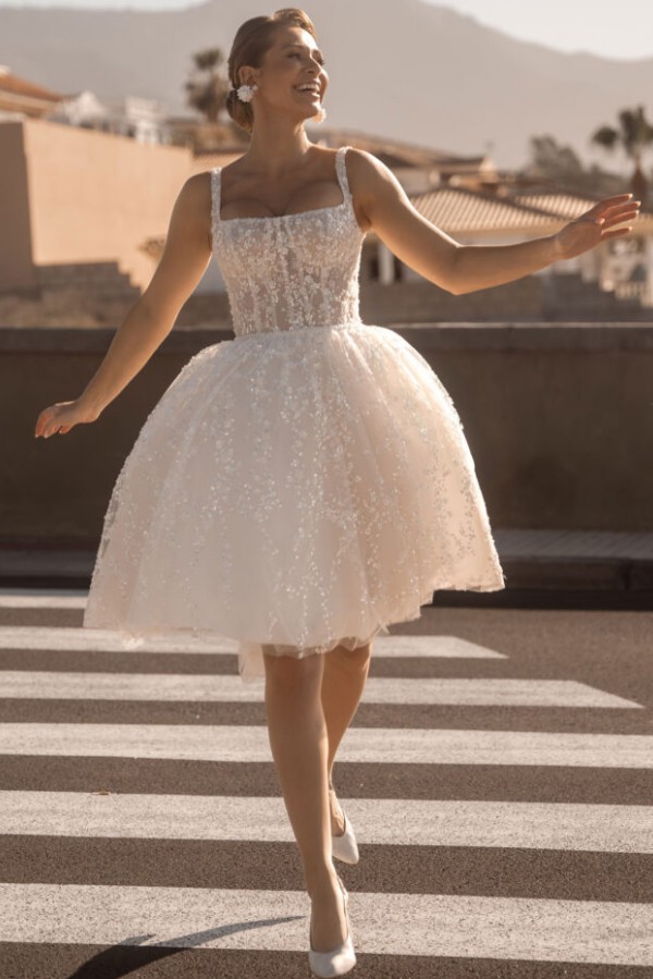 Moderne Hochzeitskleider Kurz Spitze A Linie Brautkleider Günstig