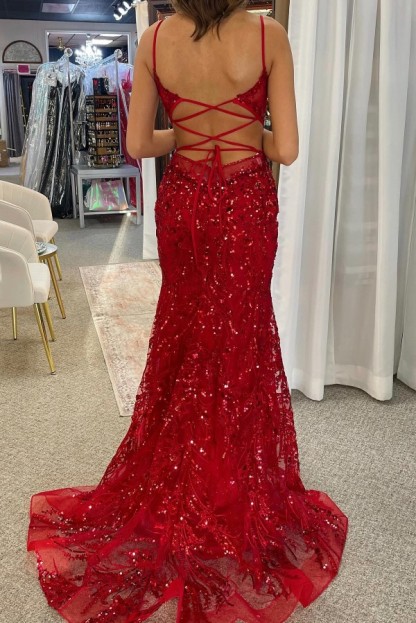 Designer Abendkleider Lang Rot Ballkleider mit Glitzer