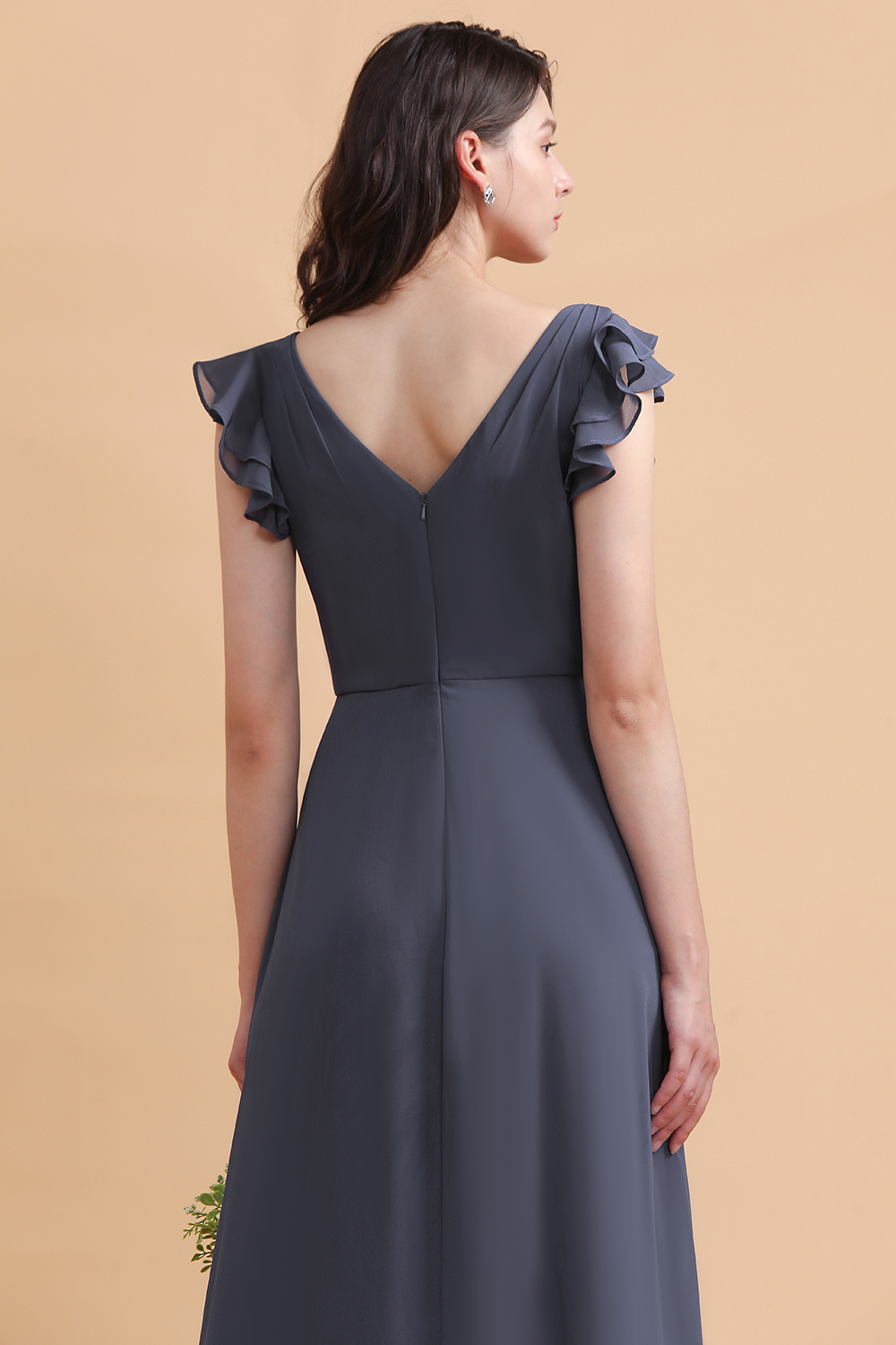Grey Brautjungfernkleider Lang Günstig | Chiffon Kleider Online