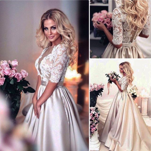 Vintage Brautkleid A Linie | Hochzeitskleider Mit Spitze Ärmel-Misshow.de