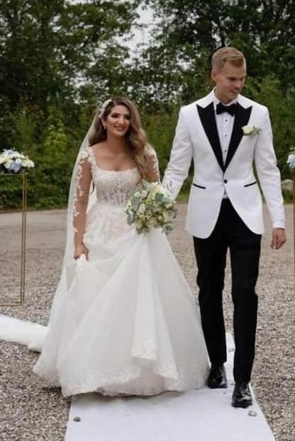 Modern Hochzeitskleider A Linie Spitze | Brautkleider mit Ärmel
