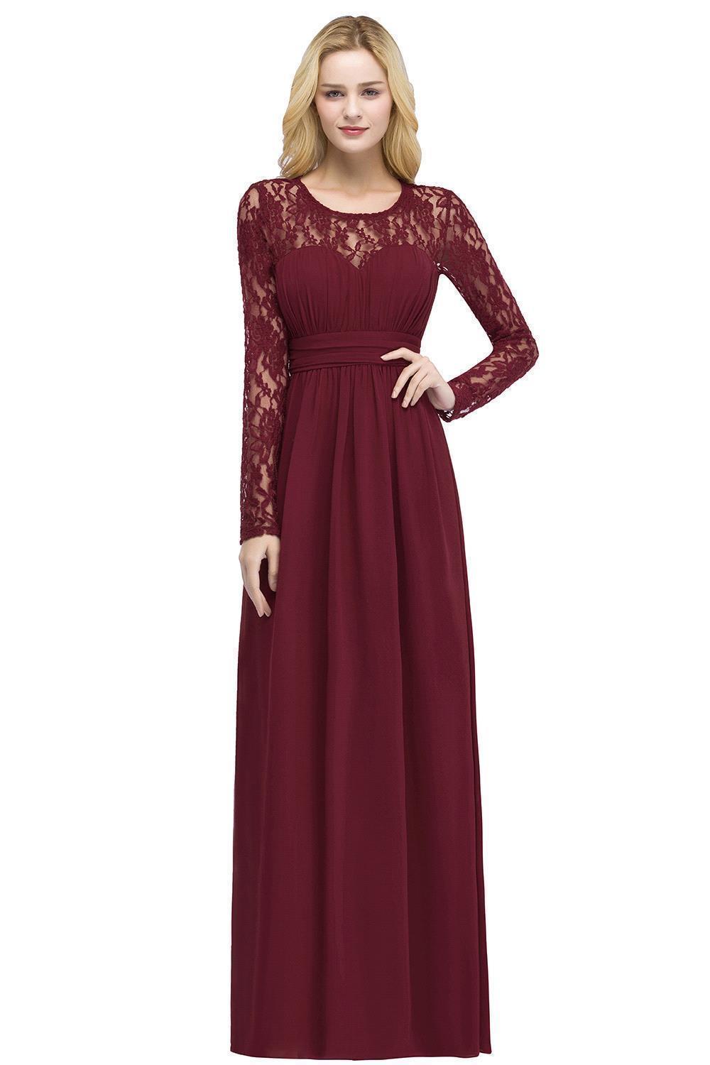 Elegante Abendkleider Lang Rot | Abiballkleider mit Ärmel-Misshow.de