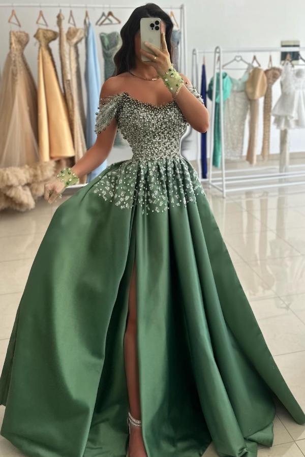 Grüne Abendkleider Lang Glitzer Ballkleider Abiballkleider Online-Misshow.de