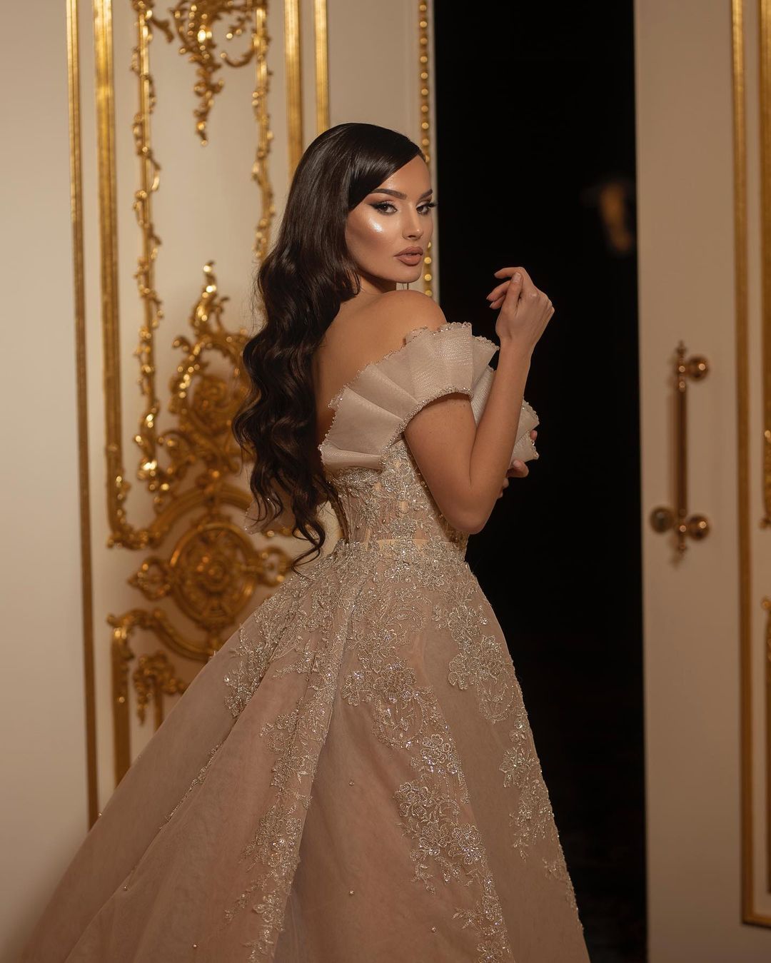 Elegante Brautkleider A Linie | Champagen Hochzeitskleider mit Spitze