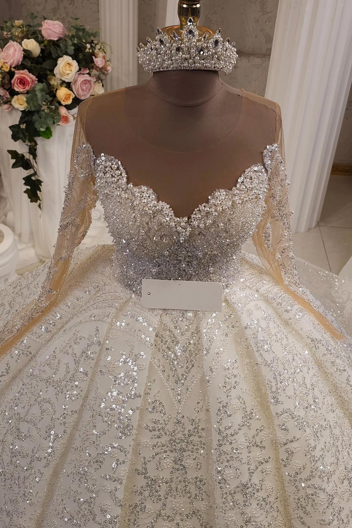 Extravagante Hochzeitskleider Prinzessin Brautkleider Glitzer mit Ärmel