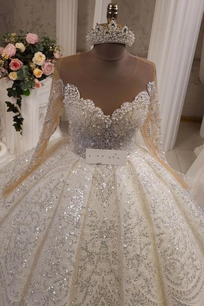 Extravagante Hochzeitskleider Prinzessin Brautkleider Glitzer mit Ärmel