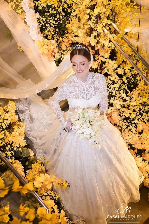 Modern Brautkleider A Linie Spitze | Hochzeitskleider mit Ärmel