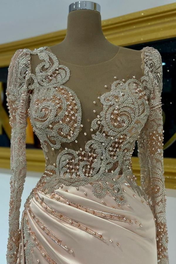Elegante Abendkleider Lang mit Ärmeln Aiballkleid Champagner