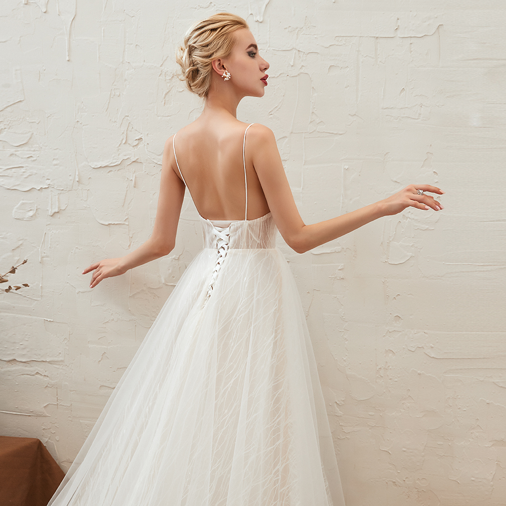 Boho Hochzeitskleid A Linie | Schlichte Brautkleider Günstig Online-Misshow.de