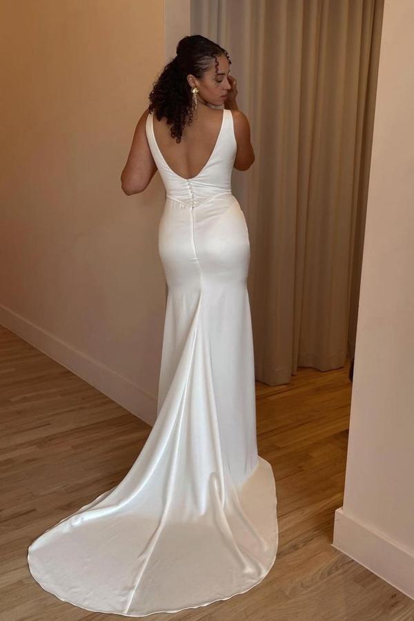 Schlichte Brautkleider Meerjungfrau Stil | Satin Hochzeitskleid-Misshow.de