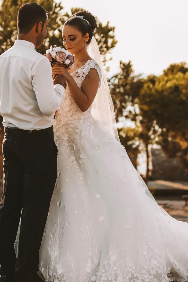 Elegante Brautkleider A Linie | Spitze Hochzeitskleider Günstig