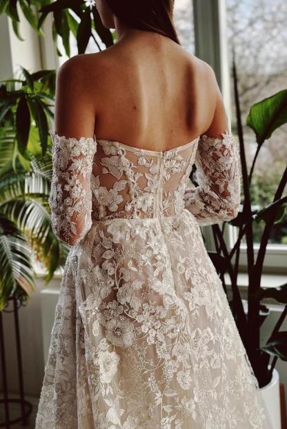 Elegante Brautkleider A Linie Spitze | Hochzeitskleider mit Ärmel