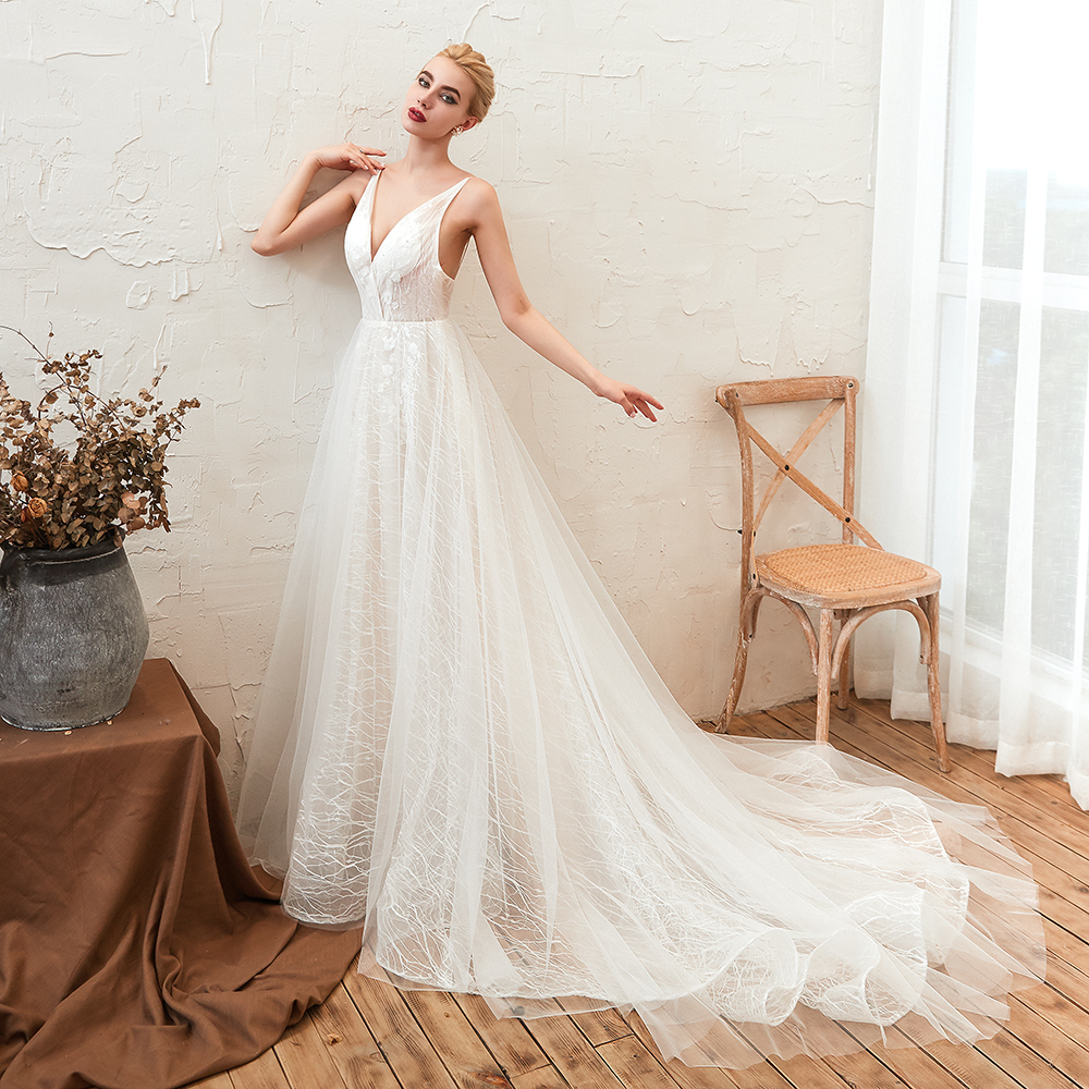 Boho Hochzeitskleid A Linie | Schlichte Brautkleider Günstig Online-Misshow.de