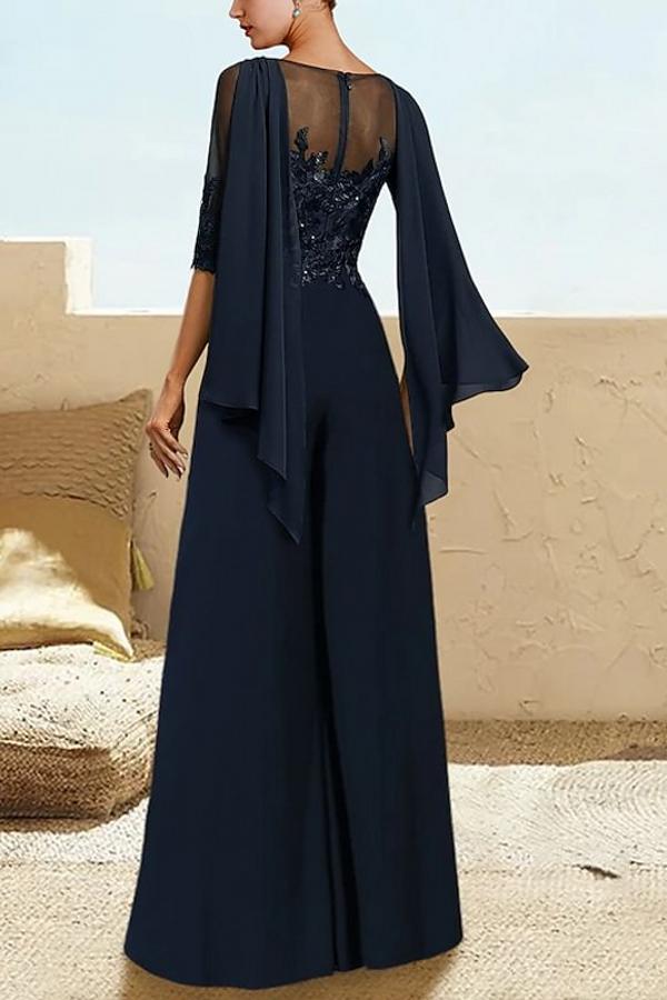 Fashion Brautmutterkleider mit Ärmeln Jumpsuit Navy Blau-Misshow.de