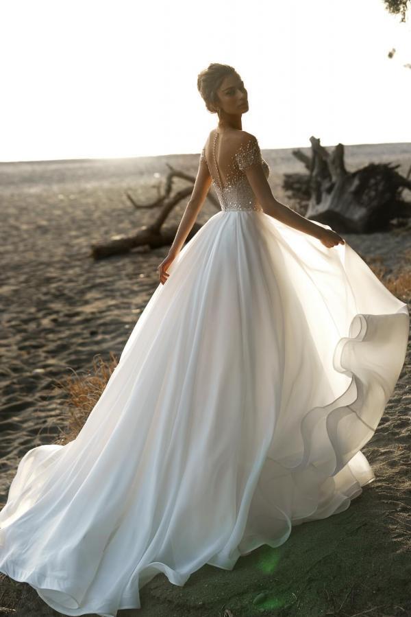 Elegante Boho Hochzeitskleider A Linie Chiffon Brautkleider mit Glitzer