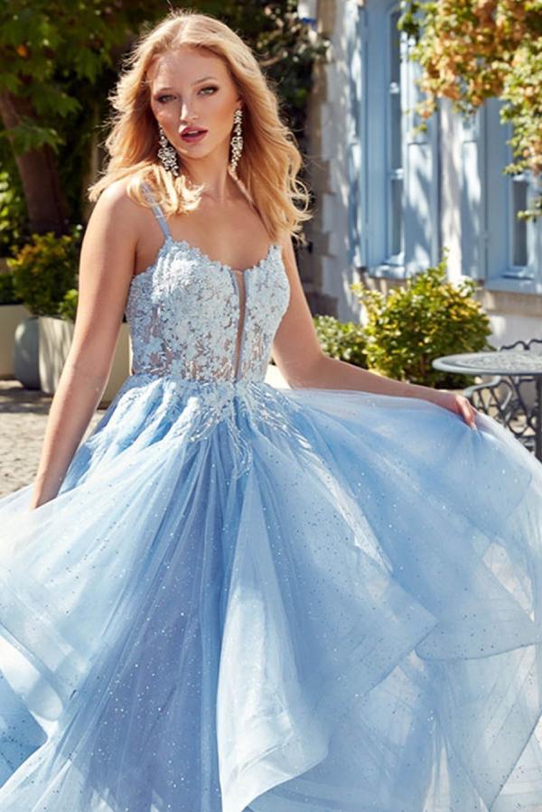 Schöne Abendkleider Lang Blau | Abiballkleider mit Glitzer