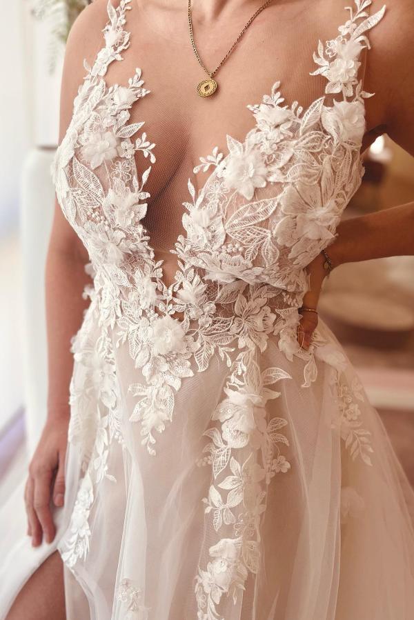 Sexy Brautkleider Günstig | Hochzeitskleider A Linie Spitze-Misshow.de