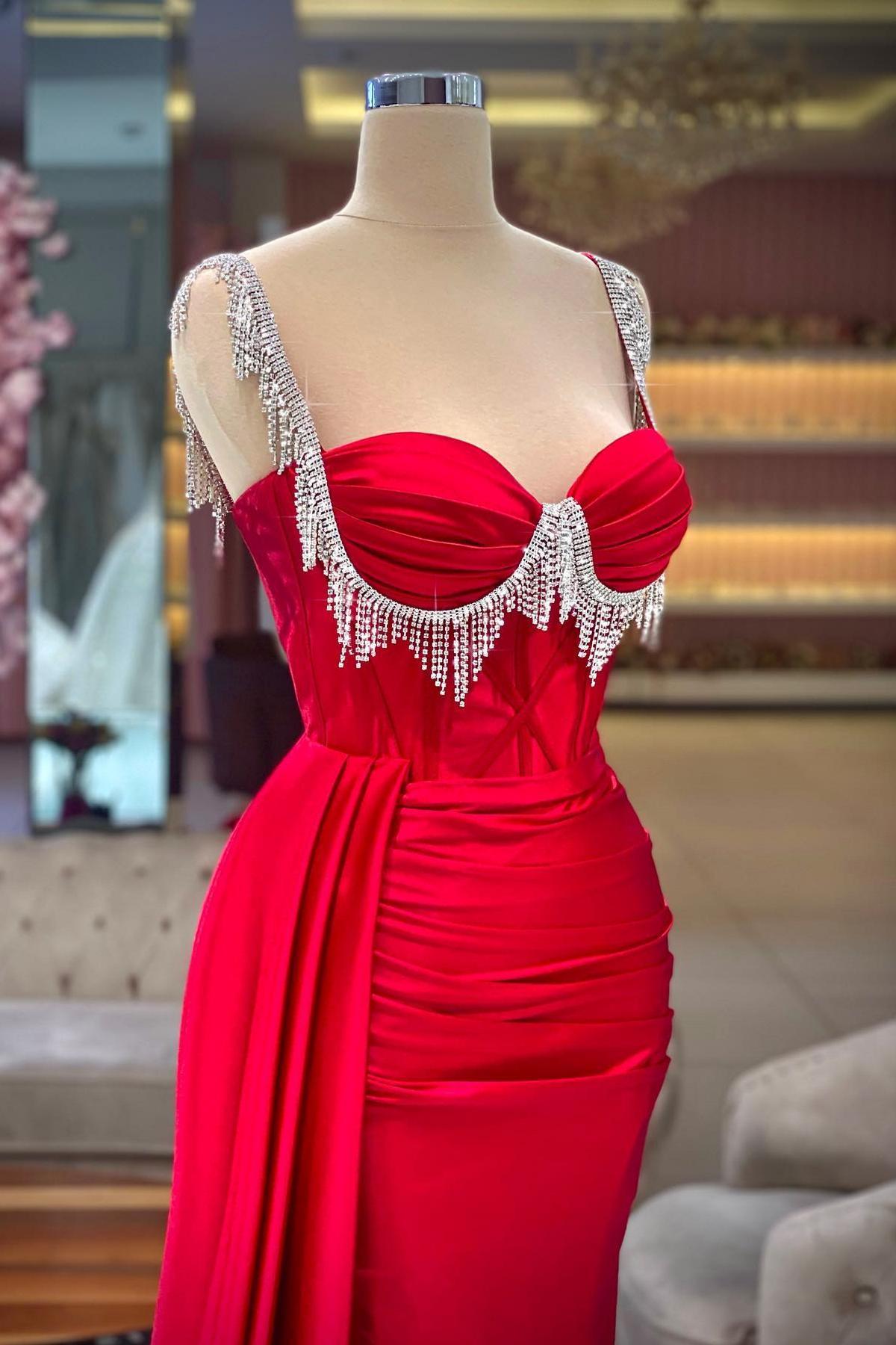 Rote Abendkleider Lang Günstig | Spitze Abiballkleider Online-Misshow.de