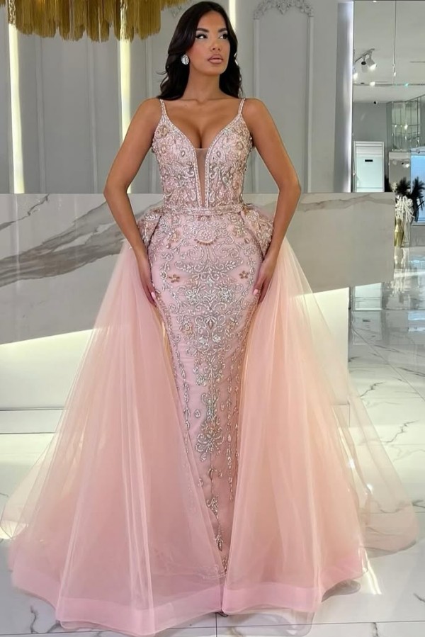 Designer Abendkleider Lang Rosa A Linie Ballkleider Glitzer