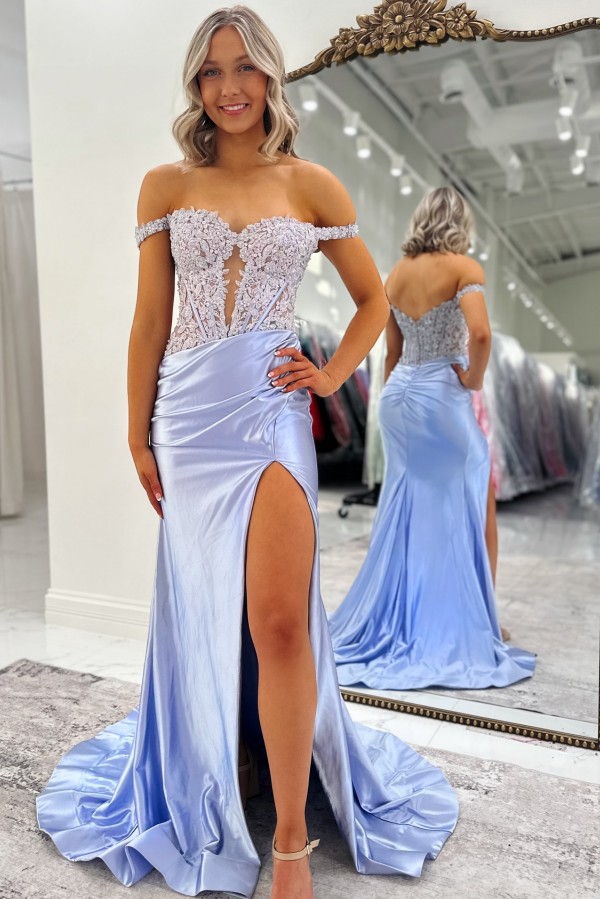 Lavendel Abendkleider Lang Mit Spitze Ballkleider Glitzer