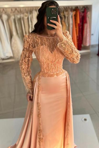 Langes Abendkleid mit Spitze | Abiballkleid langarm