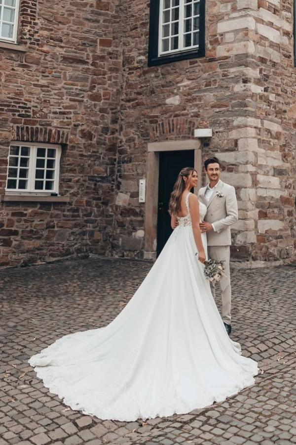 Designer Brautkleider Lang Schlicht | Hochzeitskleider Günstig Online-Misshow.de