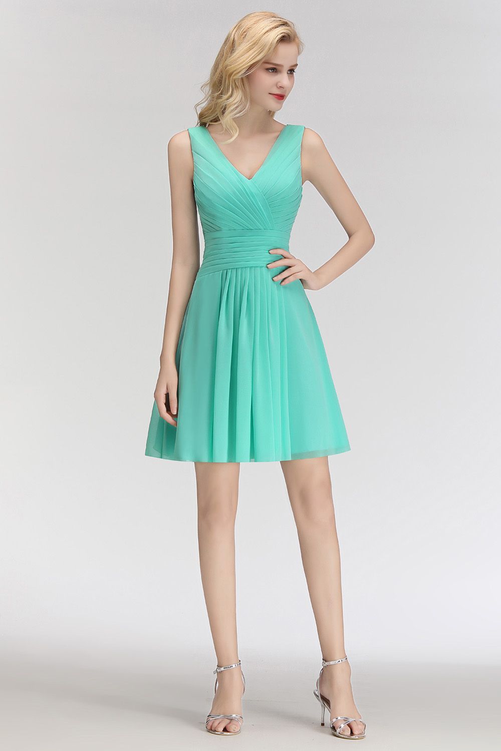 Kurze Brautjungfernkleider Mint | Chiffon Kleider Günstig