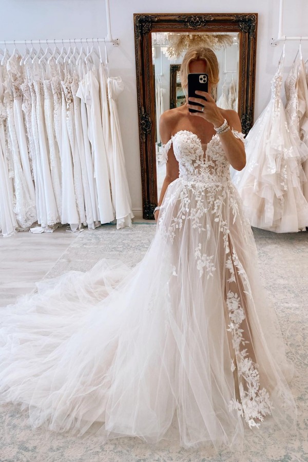 Designer Hochzeitskleider A Linie Spitze | Brautkleider Günstig Online-Misshow.de