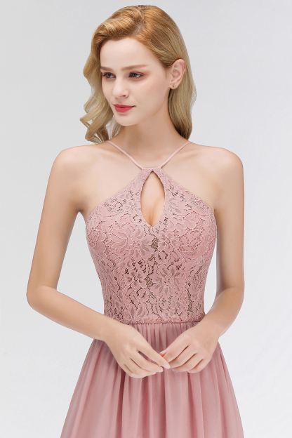 Sexy Altrosa Brautjungfernkleider Lang Mit Spitze Chiffon Kleider Brautjungfern