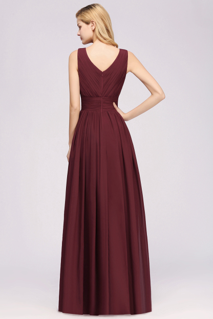 Weinrot Brautjungfernkleider Lang Chiffon | Abendkleider V Auschnitt