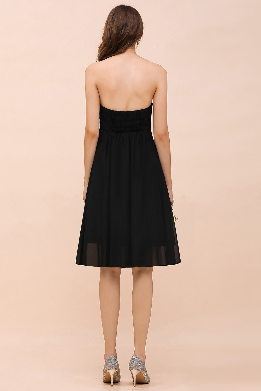Schwarze Brautjungfernkleider Kurz | Chiffon Kleider Günstig