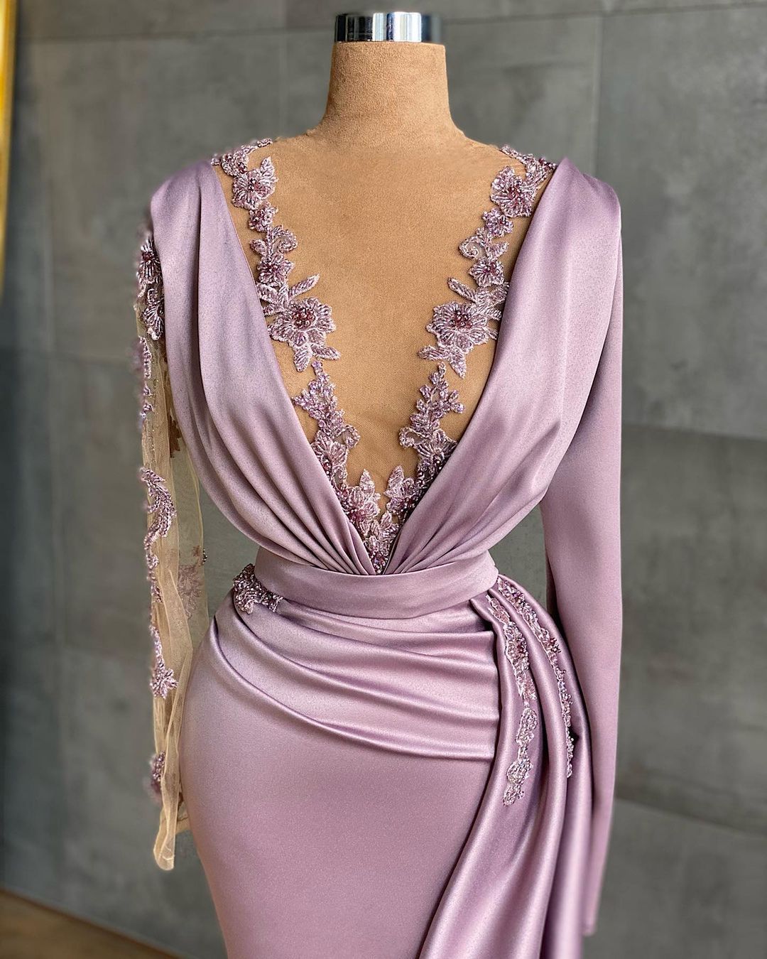 Elegante Abendkleider Lang Rosa | Abiballkleider mit Ärmel