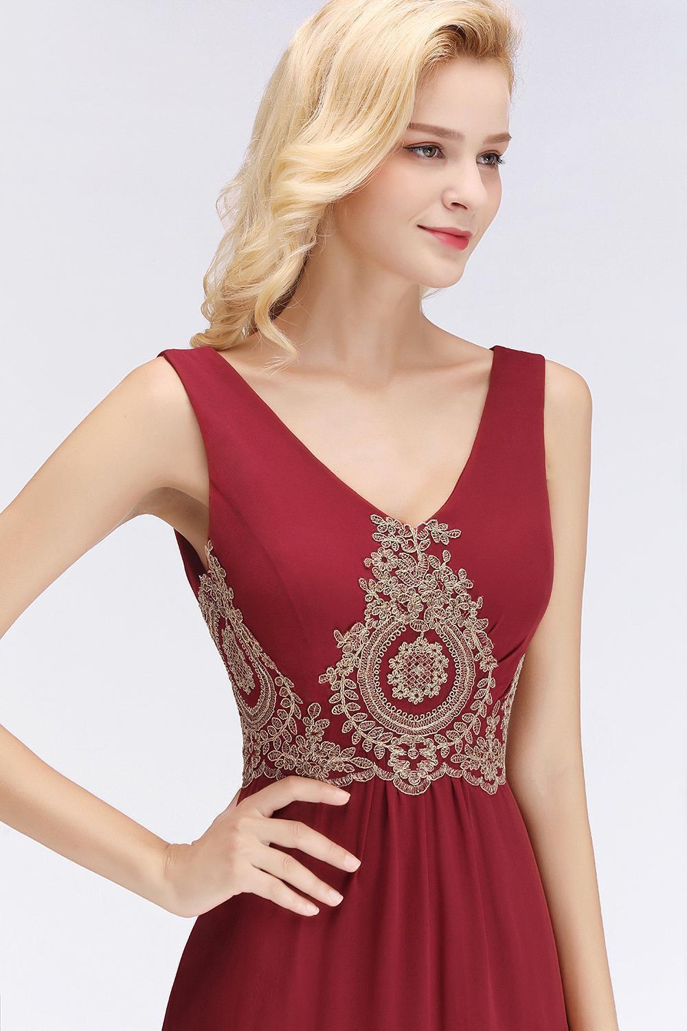 Abendkleid Lang V Ausschnitt | Abiballkleider Weinrot