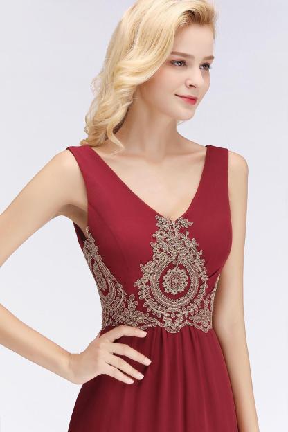 Abendkleid Lang V Ausschnitt | Abiballkleider Weinrot